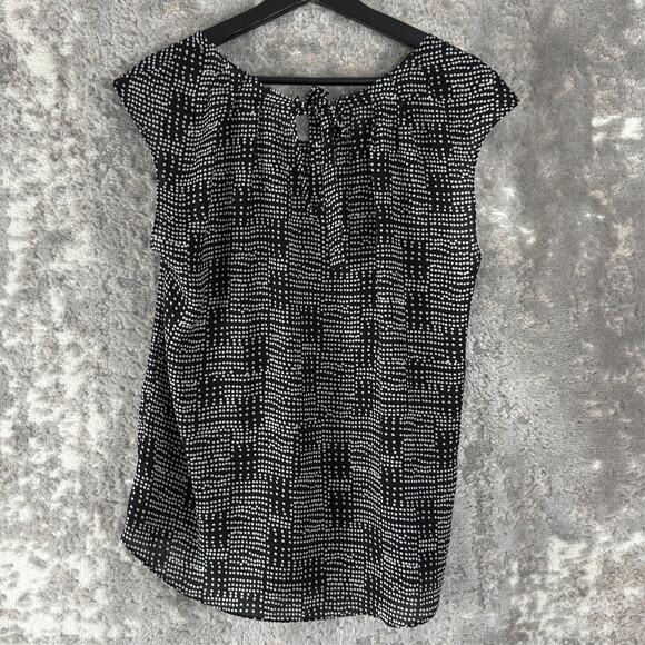 41 Hawthorn Size L Polka Dot Casual Keyhole Tie Top Black Cap Sleeve - Picture 3 of 6